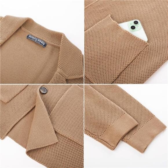 Men's Sweater Shawl Collar Button Down Jacket Khaki - Picture 6 of 6